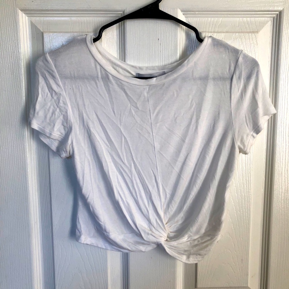 Gaze White Cropped Knotted Short sleeve Top Sz S